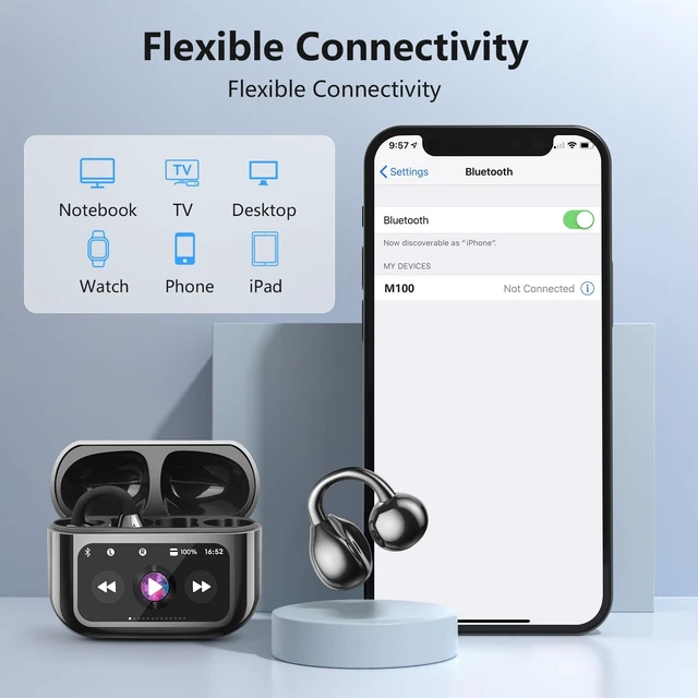 Alt view image 5 of 5 - Ultra Open Ear Earbuds,Clip On Headphones with Digital Display Charging Case Bluetooth 5.4 Wireless Lightweight Comfort Bone Conduction earphones IPX7 Waterproof Sport Earphones for Running Fit
