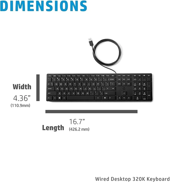 Alt view image 4 of 5 - Bulk Lot of 2 HP Wired Desktop 320K Keyboards Durable, Ergonomic Design ^^ Perfect for Offices, Schools & Enterprises (Pack of 2)