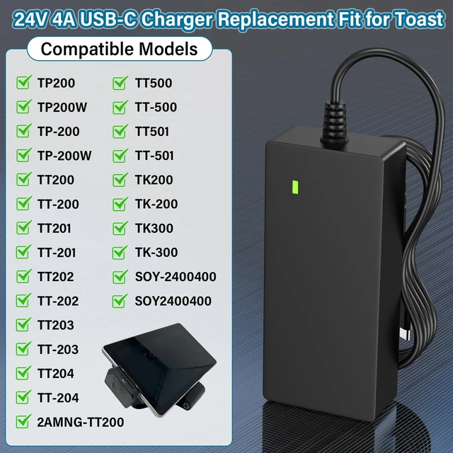 Alt view image 3 of 5 - 24V USB-C Charger Fit for Toast Flex TP200 TK200 TK300 Receipt Printer