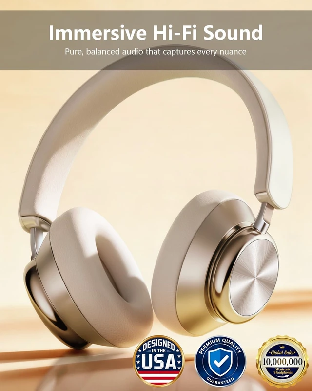 Alt view image 2 of 5 - Wentronic Y03 Bluetooth Headphones Wireless Active Noise Cancelling Over Ear Headphones 48 Hours Playtime High Sound Quality 6 EQ Music Mode Headphones with Soft Ear Cushion - Starlight