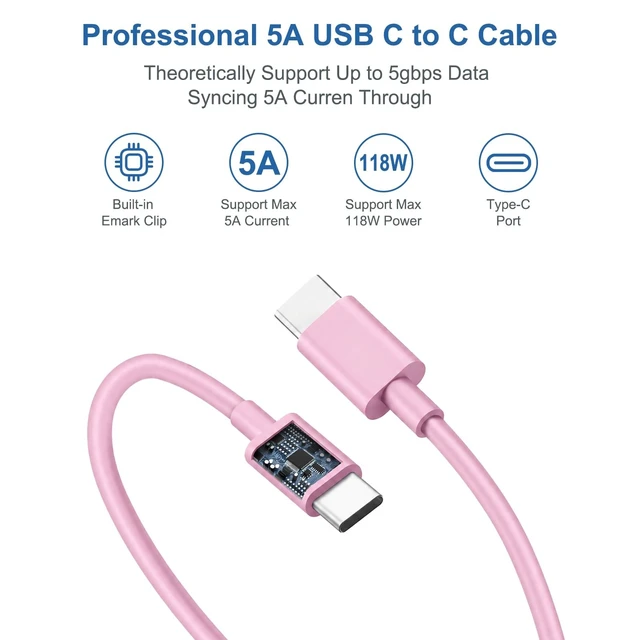 Alt view image 3 of 5 - Mac Book Pro Air Charger with 10FT Extra Long Type C Charging Cable, Pink