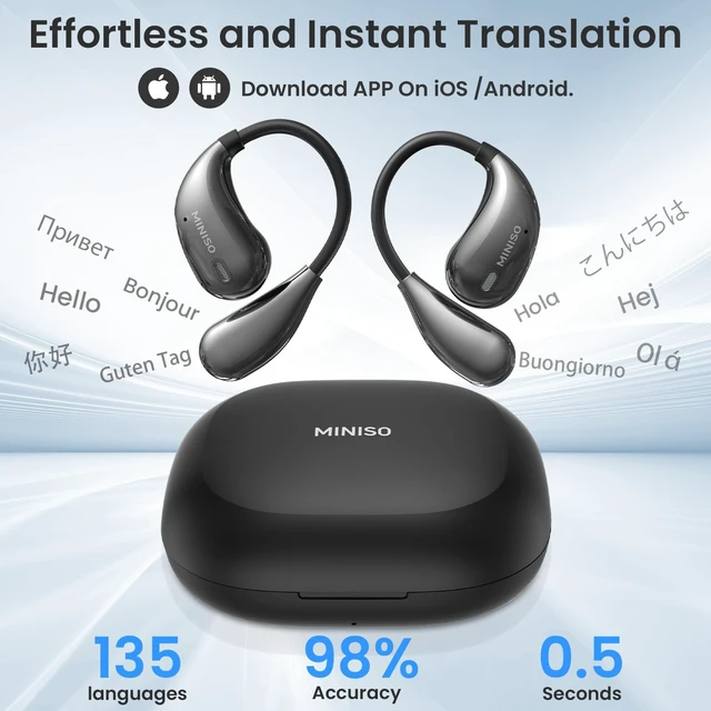 Alt view image 2 of 5 - MINISO X33 AI Translation Earbuds Real Time OWS Wireless Bluetooth Earphones 135 Language Translator Earbuds Open Ear translating Headphones fit iOS & Android for Travel Business Learning