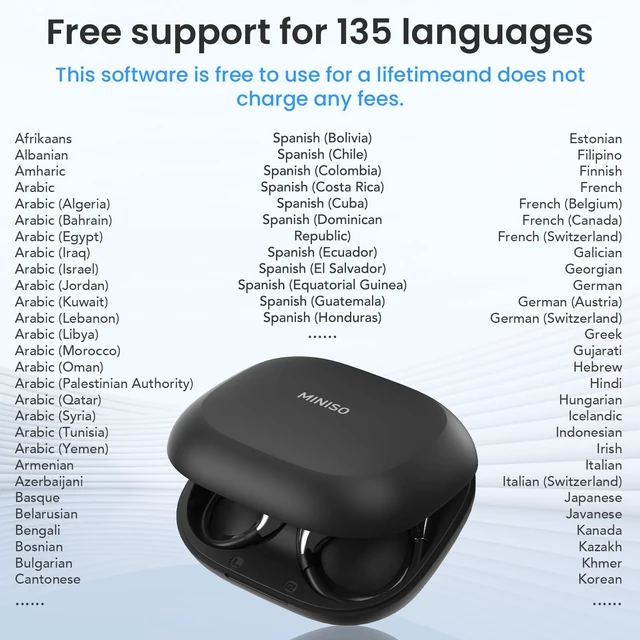 Alt view image 3 of 5 - MINISO X33 AI Translation Earbuds Real Time OWS Wireless Bluetooth Earphones 135 Language Translator Earbuds Open Ear translating Headphones fit iOS & Android for Travel Business Learning