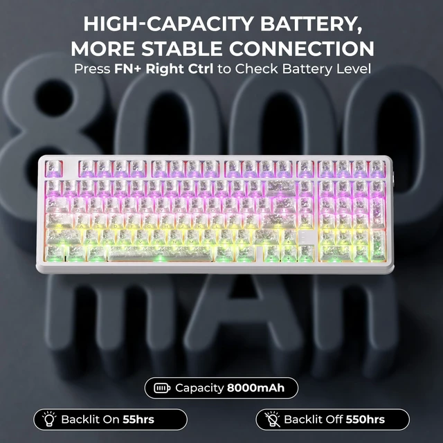 Alt view image 4 of 5 - XVX M98 8000mAh Wireless Creamy Keyboard with Number Pad, Stripes RGB