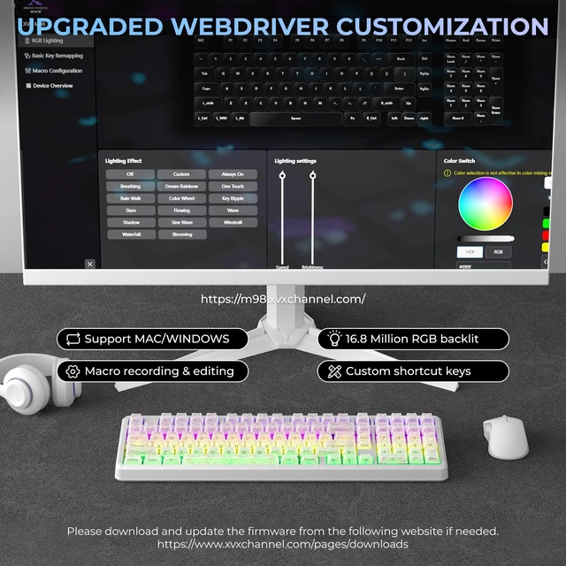 Alt view image 5 of 5 - XVX M98 8000mAh Wireless Creamy Keyboard with Number Pad, Stripes RGB