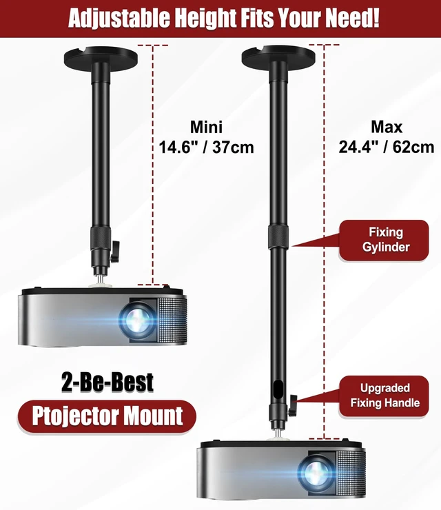 Alt view image 2 of 5 - 2-Be-Best Ceiling Projector Mount Bracket, 360 Rotation & 90 Tilt Adjustable, Compatible with TMY, HAPPRUN, Yaber, Aurzen & Most Projectors