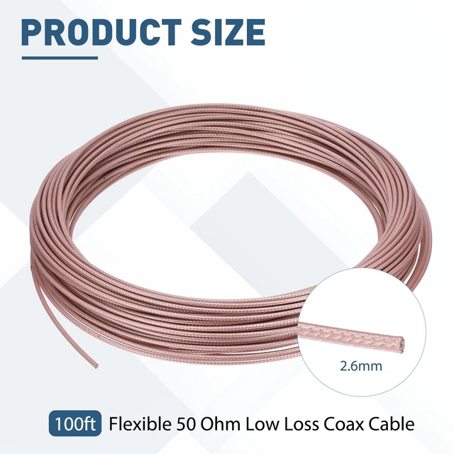 Alt view image 2 of 5 - Rebower RG316 Coaxial Cable 100ft Flexible 50 Ohm Low Loss Coax Cable
