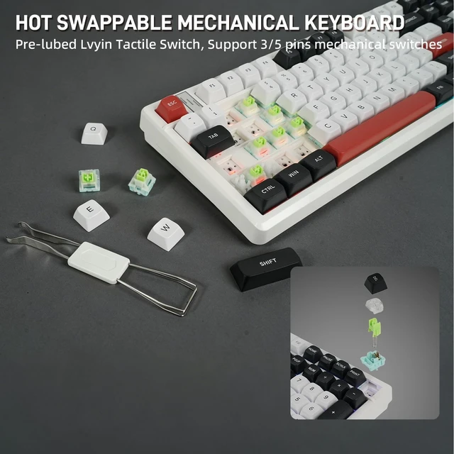 Alt view image 3 of 5 - MMViCTY K98 Wireless Mechanical Keyboard, 98Key PreLubed HotSwappable TriMode(BT5.0/2.4G/USBC), Gasket Mount, 10000mAh Battery, RGB Backlit, PBT SidePrinted Keycaps for Gaming & Office