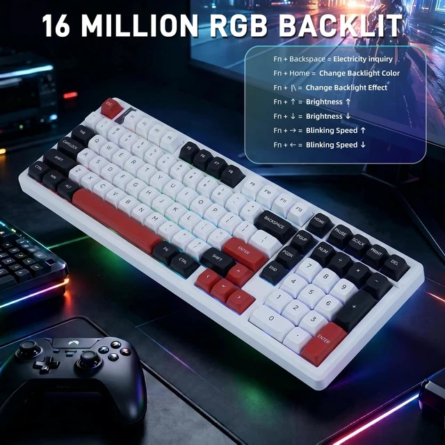Alt view image 5 of 5 - MMViCTY K98 Wireless Mechanical Keyboard, 98Key PreLubed HotSwappable TriMode(BT5.0/2.4G/USBC), Gasket Mount, 10000mAh Battery, RGB Backlit, PBT SidePrinted Keycaps for Gaming & Office