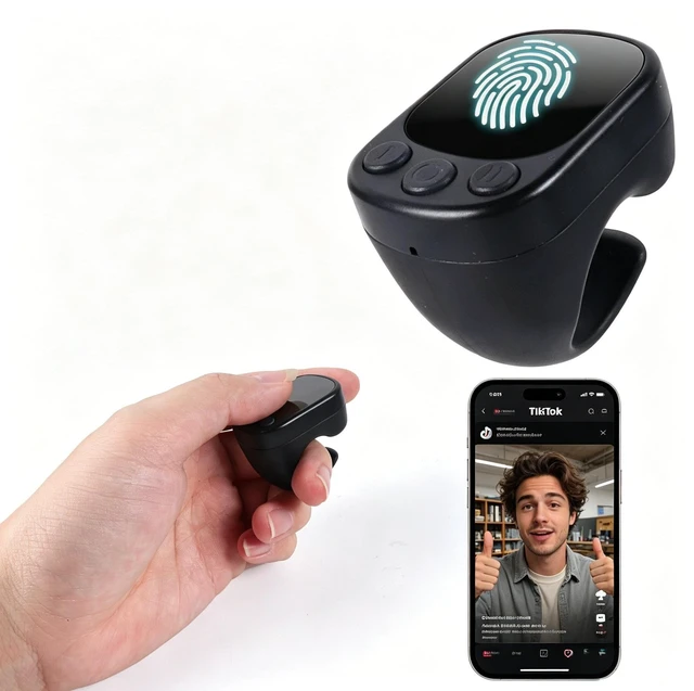 Main image of Ring Type Air Mouse, Bluetooth 5.4, Touch Screen, Compatible with iOS/Android/Smartphones/Tablets, Ergonomic, 0.4oz (12.5g), Lightweight, Remote Control, Multi-Function, For Home / Commuting (black)