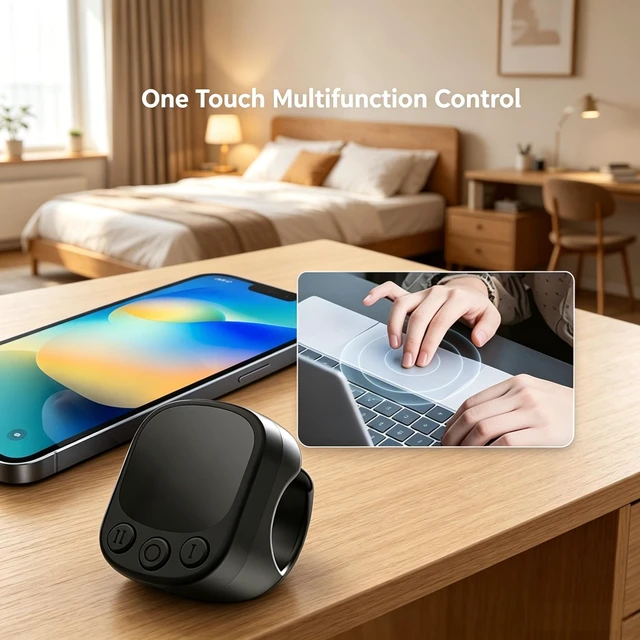 Alt view image 3 of 5 - Ring Type Air Mouse, Bluetooth 5.4, Touch Screen, Compatible with iOS/Android/Smartphones/Tablets, Ergonomic, 0.4oz (12.5g), Lightweight, Remote Control, Multi-Function, For Home / Commuting (black)