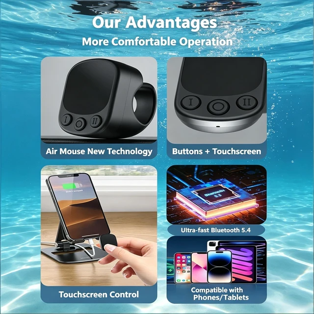 Alt view image 4 of 5 - Ring Type Air Mouse, Bluetooth 5.4, Touch Screen, Compatible with iOS/Android/Smartphones/Tablets, Ergonomic, 0.4oz (12.5g), Lightweight, Remote Control, Multi-Function, For Home / Commuting (black)