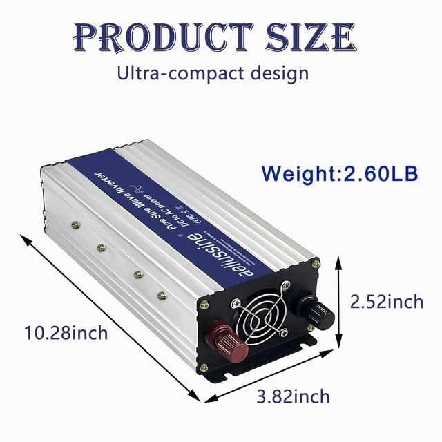 Alt view image 2 of 5 - Aeliussine 1200W Pure Sine Wave Inverter-36V DC to 110V 120V AC Power Converter with 2 AC Outlets, 36 Volt Power Inverter for Truck, Rv, Camping, Home, Emergency Power