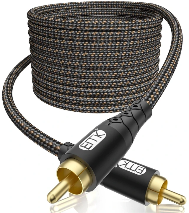 Main image of EMK RCA to RCA Subwoofer Cable 24K Gold-Plated Connector Nylon Braided Double Shielded Audio Cable Digital&Analog Signal Support for Amplifiers Subwoofer Home Theater Hi-Fi Systems Black/30ft/10m