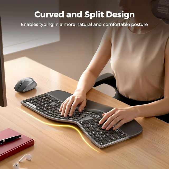 Alt view image 2 of 5 - MEETION Ergonomic Keyboard and Mouse, Split Curved 2.4G/Bluetooth Keyboard