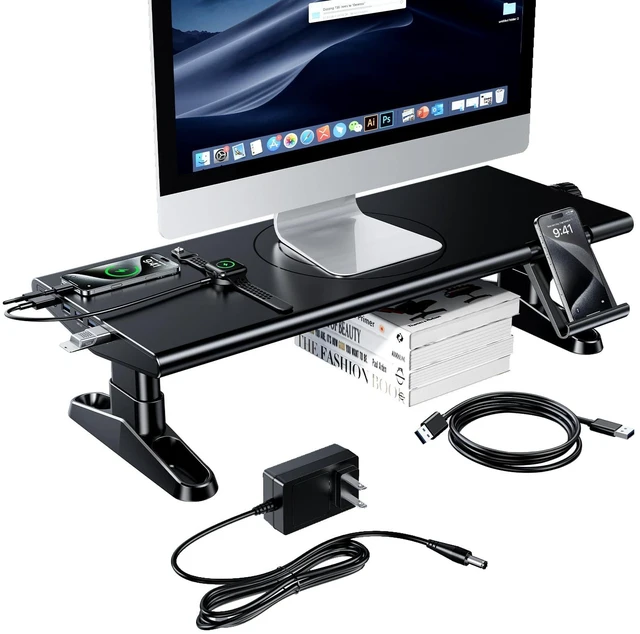Main image of Computer Monitor Stand Riser for Desk with Usb Hub Charging,30W/5Gbps Usb C Docking Station with Power,4.4-5.7''Freely Height Adjustable with Phone Stand,Monitor Stands Riser for PC,Laptop,Printer,TV