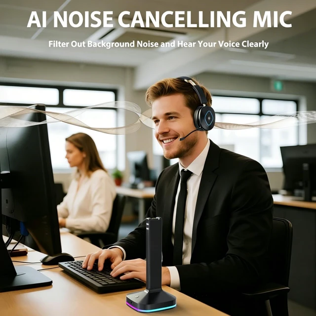 Alt view image 2 of 5 - Wireless Headset with Mic for Work, Bluetooth Headset for Call & Meeting