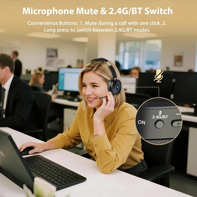Alt view image 3 of 5 - Wireless Headset with Mic for Work, Bluetooth Headset for Call & Meeting