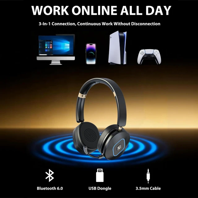 Alt view image 5 of 5 - Wireless Headset with Mic for Work, Bluetooth Headset for Call & Meeting