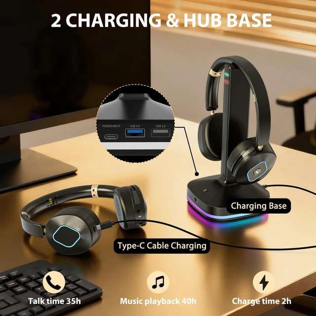 Alt view image 4 of 5 - Wireless Headset with Mic for Work, Bluetooth Headset for Call & Meeting