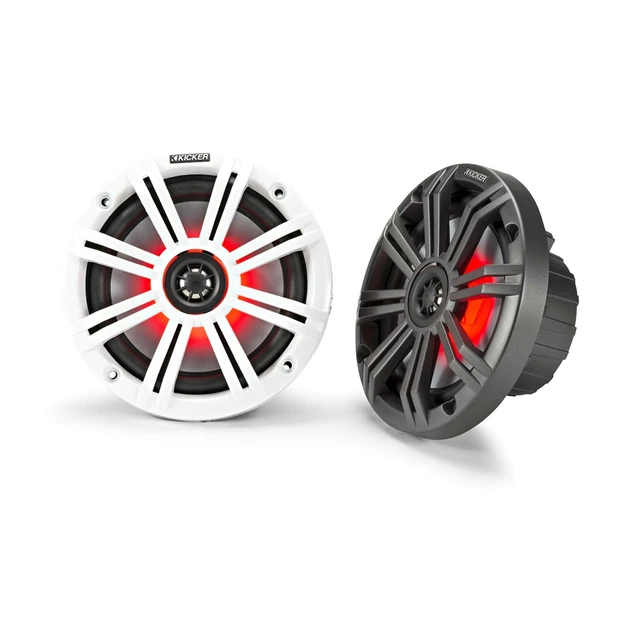 Alt view image 2 of 2 - 2- Pair (4-Speakers) Multi Color LED Lights Kicker 6.5" 195W Marine Audio Coaxial Stereo White Grills