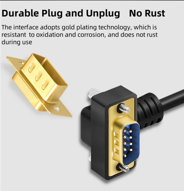 Alt view image 3 of 5 - Aoikknuw 16.4ft DB9 9Pin RS232 Serial Extension Cable, Male to Female 90 Degree Right Angle COM Port Gold Plated Connector for PC, Printer, Industrial Equipment 5 Meters