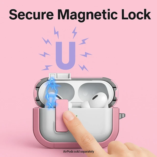 Alt view image 3 of 5 - SaharaCase - AirPods Pro 3 Case - Secure Lock ^^ Venture-X Series - Clear/Pink - Protective Cover with Carabiner Clip