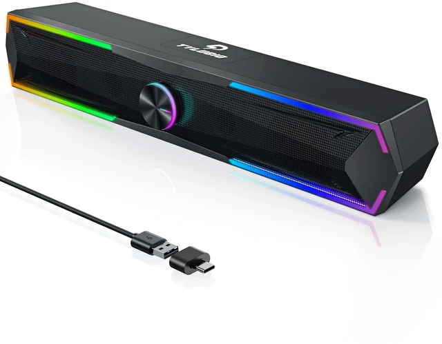Main image of Tylubio Computer Speakers for PC Desktop, Flowing LED Under-Monitor Soundbar with Clear Stereo Sound, Bluetooth & USB 2-in-1 Audio Input, PC Speaker for Monitor Laptop, Black