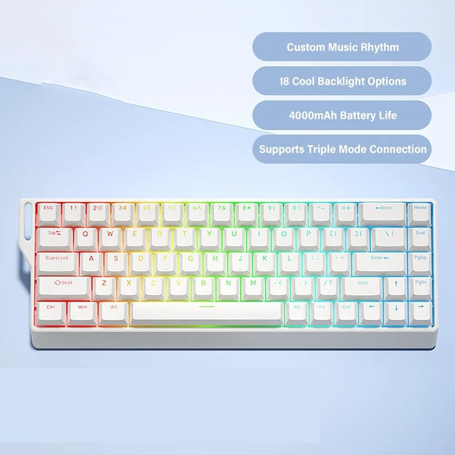 Alt view image 2 of 5 - Glaeptio Mechanical Gaming Keyboard, Wired Wireless 60% RGB Backlit Keyboard with Hall Effect Magnetic Switches and 18 Lighting Modes, for Computer PC Laptop (White)