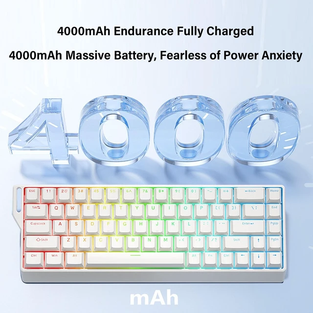 Alt view image 3 of 5 - Glaeptio Mechanical Gaming Keyboard, Wired Wireless 60% RGB Backlit Keyboard with Hall Effect Magnetic Switches and 18 Lighting Modes, for Computer PC Laptop (White)