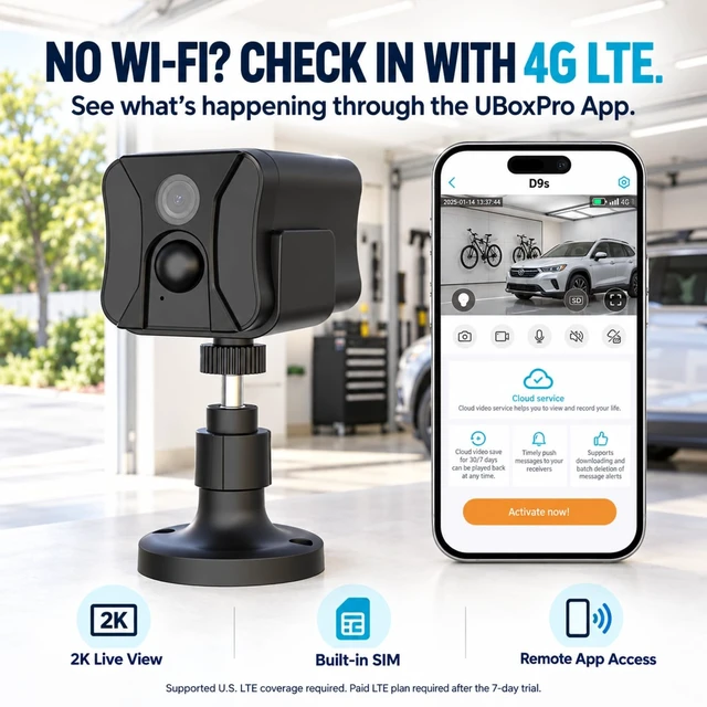 Alt view image 2 of 5 - No WiFi Security Camera Indoor with 4G LTE Cellular SIM Card, 2K Live View
