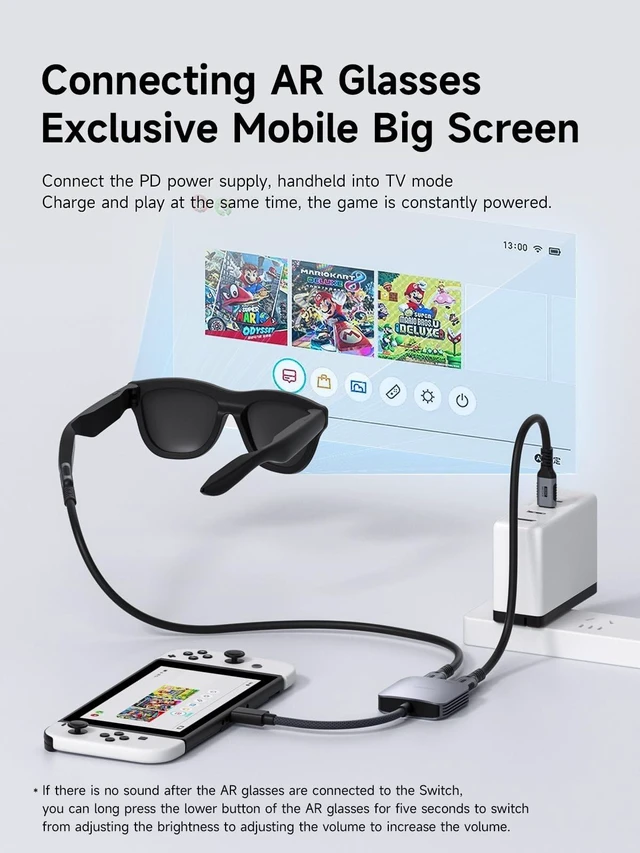 Alt view image 3 of 5 - Hagibis AR Glasses Adapter, 4K@60Hz USB C to Glasses and Charging Converter, 100W PD Power and Play Adapter for XREAL, Viture, Rokid, Steam Deck, ROG Ally, Switch 1 2, iPhone 17 16 15 Pro Max