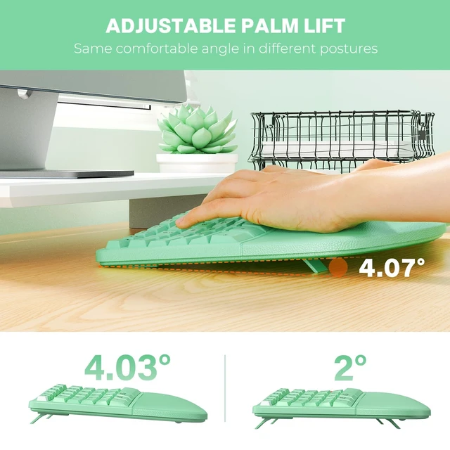 Alt view image 3 of 5 - MEETION Ergonomic Keyboard Mouse Combo, Split Design Vertical Mouse Green