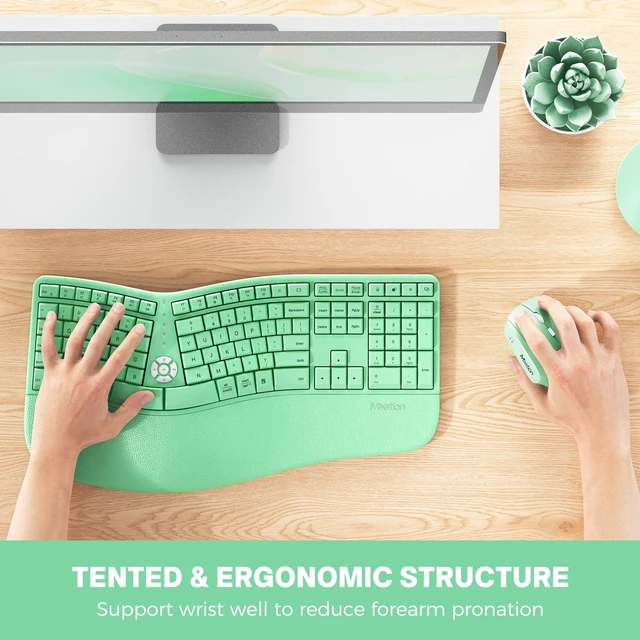 Alt view image 4 of 5 - MEETION Ergonomic Keyboard Mouse Combo, Split Design Vertical Mouse Green