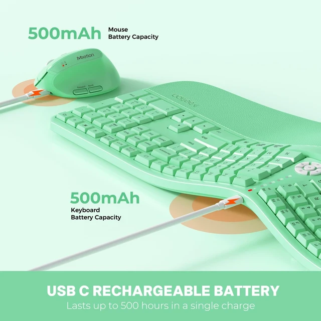 Alt view image 2 of 5 - MEETION Ergonomic Keyboard Mouse Combo, Split Design Vertical Mouse Green