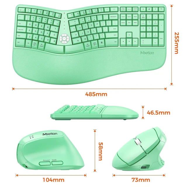 Alt view image 5 of 5 - MEETION Ergonomic Keyboard Mouse Combo, Split Design Vertical Mouse Green