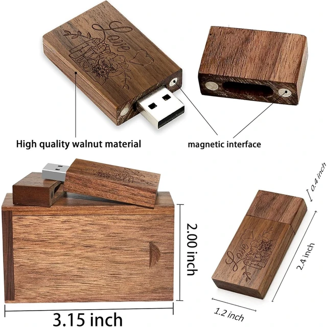 Alt view image 3 of 5 - TATMOHIK Wood USB Flash Drive 64GB USB3.0 Wedding Flash Drive with Tiny Box