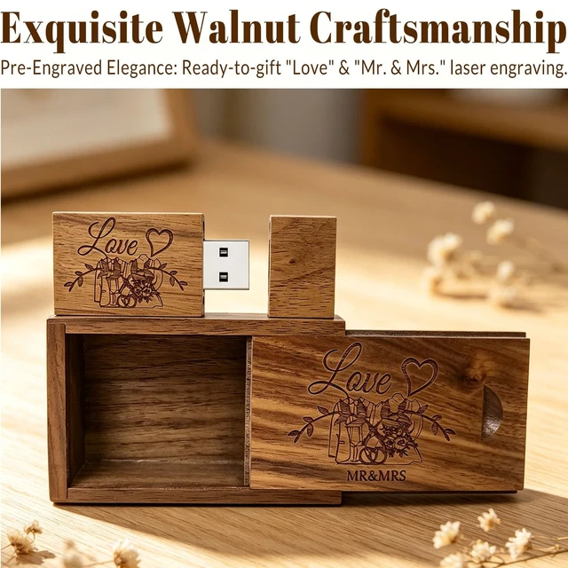 Alt view image 2 of 5 - TATMOHIK Wood USB Flash Drive 64GB USB3.0 Wedding Flash Drive with Tiny Box