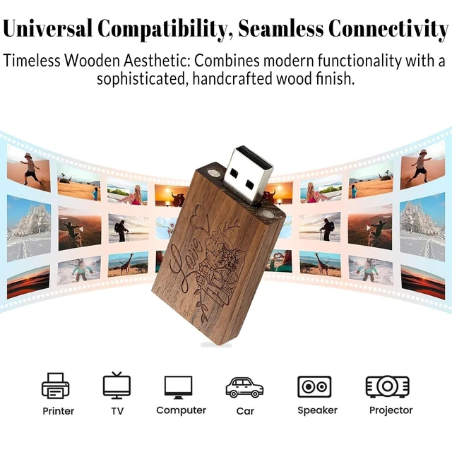 Alt view image 5 of 5 - TATMOHIK Wood USB Flash Drive 64GB USB3.0 Wedding Flash Drive with Tiny Box