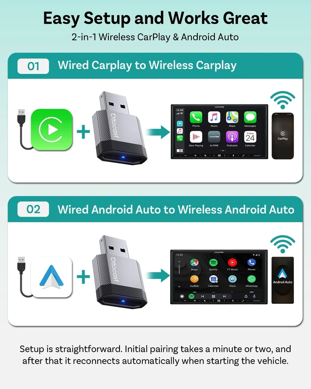 Alt view image 3 of 5 - OTTOCAST Mini Nova 2026 Wireless CarPlay & Android Auto Adapter, Ultra-Compact 2-in-1 Dongle, 5-Second Auto-Connect, iOS 10+ & Android 11+