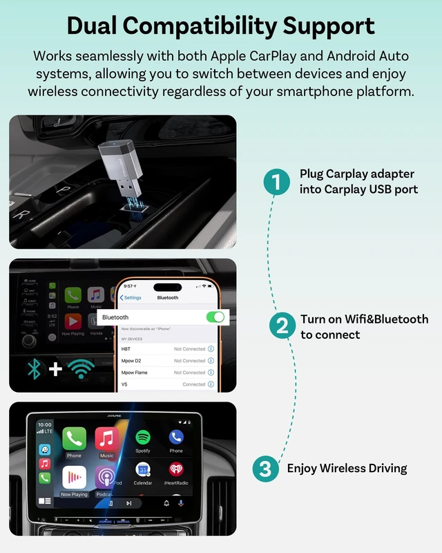 Alt view image 4 of 5 - OTTOCAST Mini Nova 2026 Wireless CarPlay & Android Auto Adapter, Ultra-Compact 2-in-1 Dongle, 5-Second Auto-Connect, iOS 10+ & Android 11+