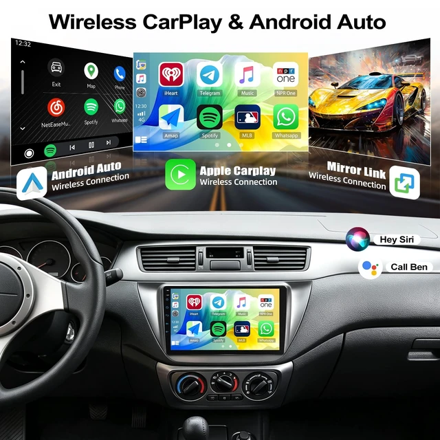 Alt view image 3 of 5 - CAMECHO Car Stereo for Mitsubishi Lancer 2002-2007 with Wireless Apple CarPlay & Android Auto & YouTube, 9 Inch IPS Touchscreen Car Radio with Bluetooth, FM RDS, Mirror Link, Backup Camera
