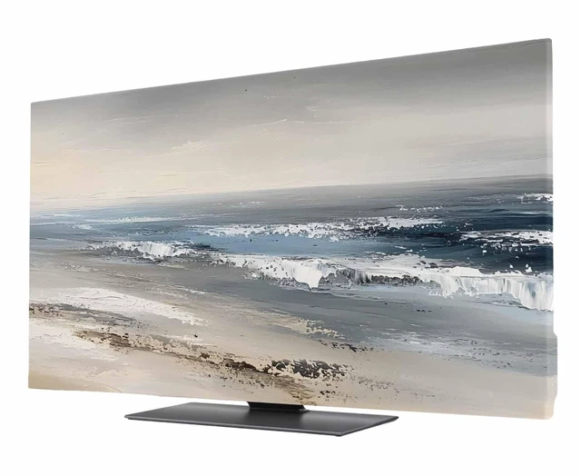 Main image of Vintage Oil Painting TV Cover Indoor Elastic TVs Screen Protector, Beach Ocean Farmhouse Ombre Art Monitor Covers Inside Dust Proof Slipcover, 55 Inch TV Cover for Flat or Curved TVs