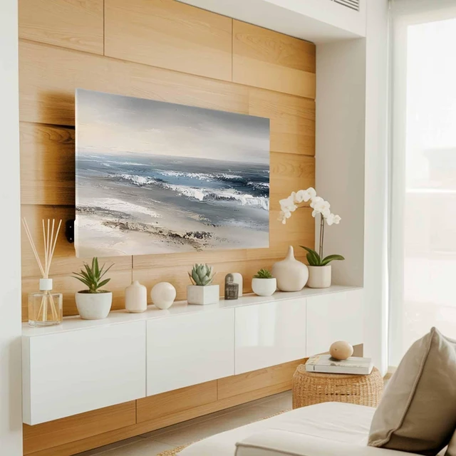 Alt view image 2 of 5 - Vintage Oil Painting TV Cover Indoor Elastic TVs Screen Protector, Beach Ocean Farmhouse Ombre Art Monitor Covers Inside Dust Proof Slipcover, 55 Inch TV Cover for Flat or Curved TVs
