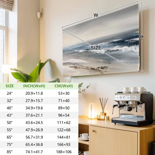 Alt view image 3 of 5 - Vintage Oil Painting TV Cover Indoor Elastic TVs Screen Protector, Beach Ocean Farmhouse Ombre Art Monitor Covers Inside Dust Proof Slipcover, 55 Inch TV Cover for Flat or Curved TVs