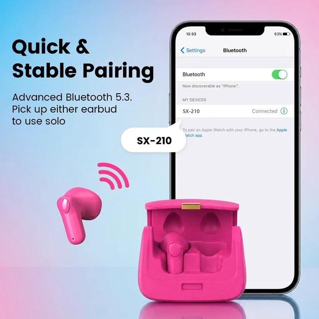 Alt view image 5 of 5 - ANCwear Hot Pink Wireless Earbuds, Mini Handbag Charging Case, 22H Playtime