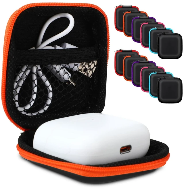 Main image of 60 Pcs Square Earbud Case Portable Earphone Case Storage Earbud Wired Case Pouch Headphone Case Earbud Holder Small Earbud Carrying Case with Clip for Earpieces, Memory Card, Camera Chips, 6 Colors