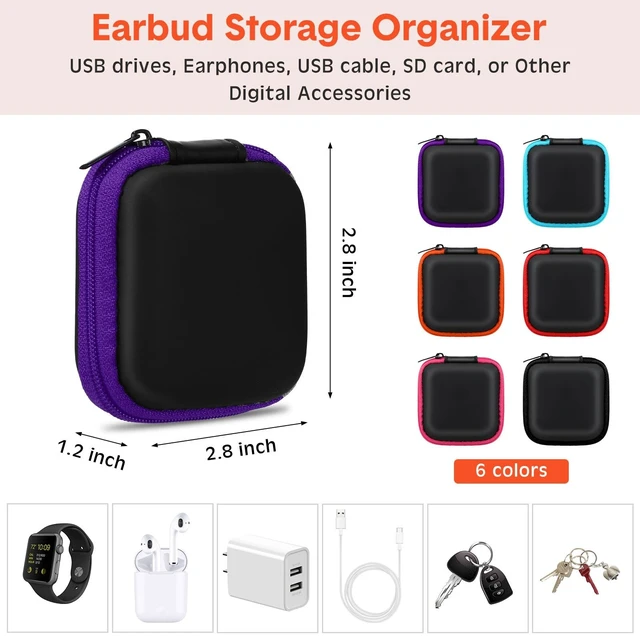 Alt view image 2 of 5 - 60 Pcs Square Earbud Case Portable Earphone Case Storage Earbud Wired Case Pouch Headphone Case Earbud Holder Small Earbud Carrying Case with Clip for Earpieces, Memory Card, Camera Chips, 6 Colors
