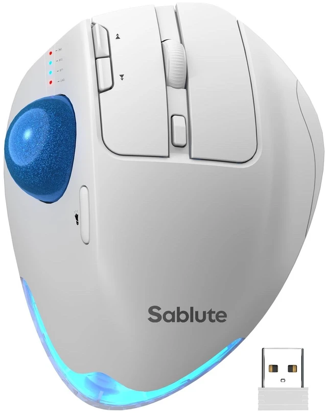 Main image of Wireless Trackball Mouse, Adjustable Angle Rechargeable Backlit-White Mouse