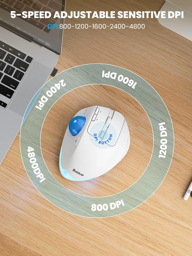 Alt view image 5 of 5 - Wireless Trackball Mouse, Adjustable Angle Rechargeable Backlit-White Mouse